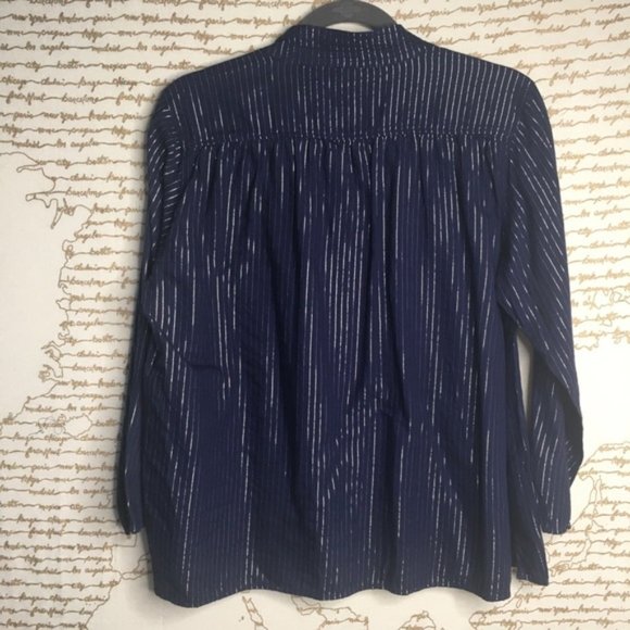 Old Navy Size Medium Navy Silver Thread Striped Swing Blouse - Picture 4 of 7